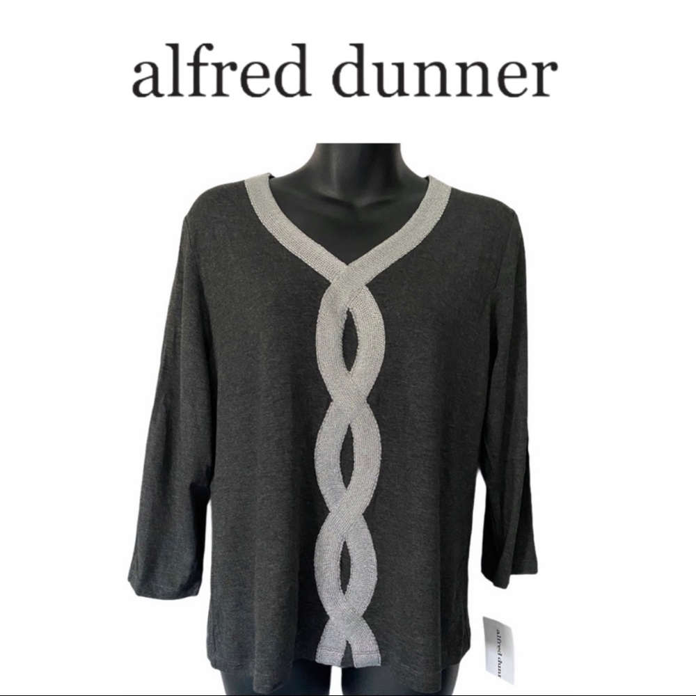 ALFRED DUNNER SPARKING HEATHER GREY TOP SIZE SMALL